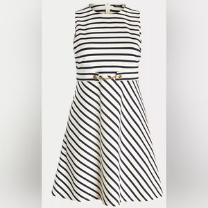 Lauren Ralph Lauren Striped Belted Ponte Dress Navy/Cream Size 6 NWT